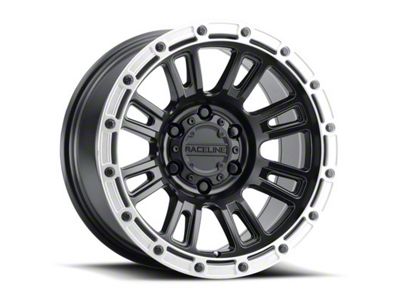 Raceline Compass Satin Black with Silver Ring 6-Lug Wheel; 18x9; -12mm Offset (04-15 Titan)