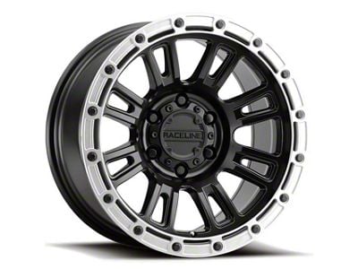 Raceline Compass Satin Black with Silver Ring 6-Lug Wheel; 18x9; 18mm Offset (16-24 Titan XD)