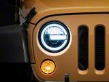 Raxiom 7-Inch LED Headlights with Halos; Black Housing; Clear Lens (97-18 Jeep Wrangler TJ & JK)