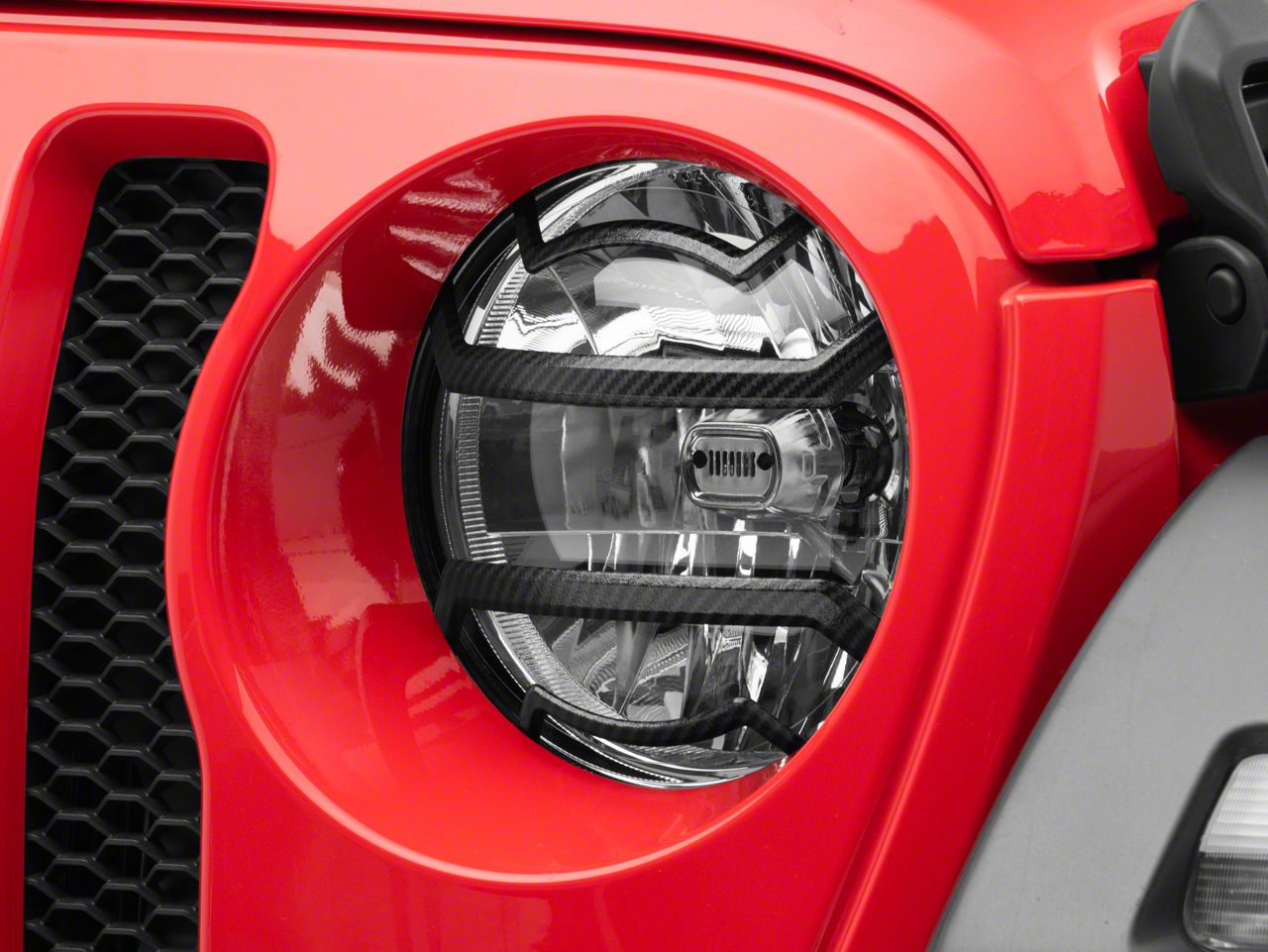 RedRock Jeep Wrangler Euro Style Headlight Guards; Carbon Fiber Look ...