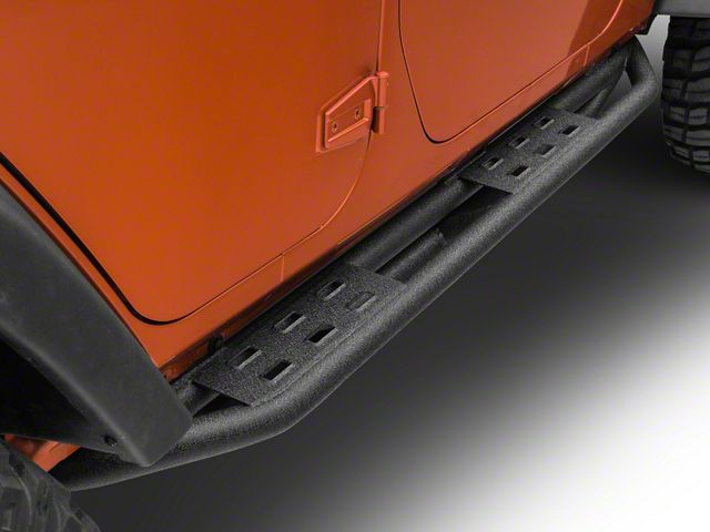 RedRock Side Armor with Step Pads; Textured Black (07-18 Jeep Wrangler JK 4-Door)