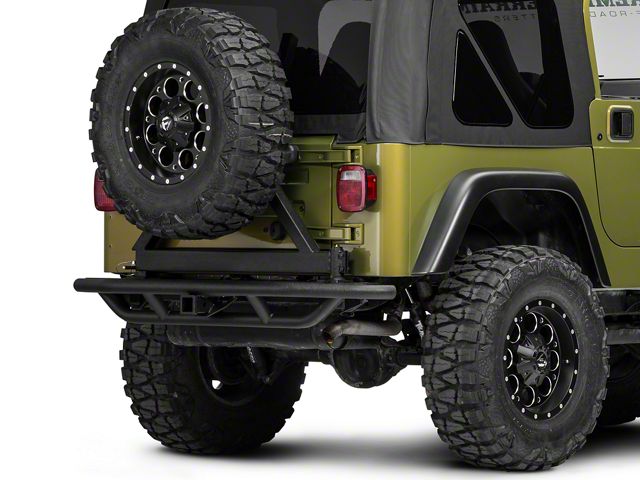 RedRock Tubular Rock Crawler Rear Bumper with Tire Carrier; Textured Black (97-06 Jeep Wrangler TJ)