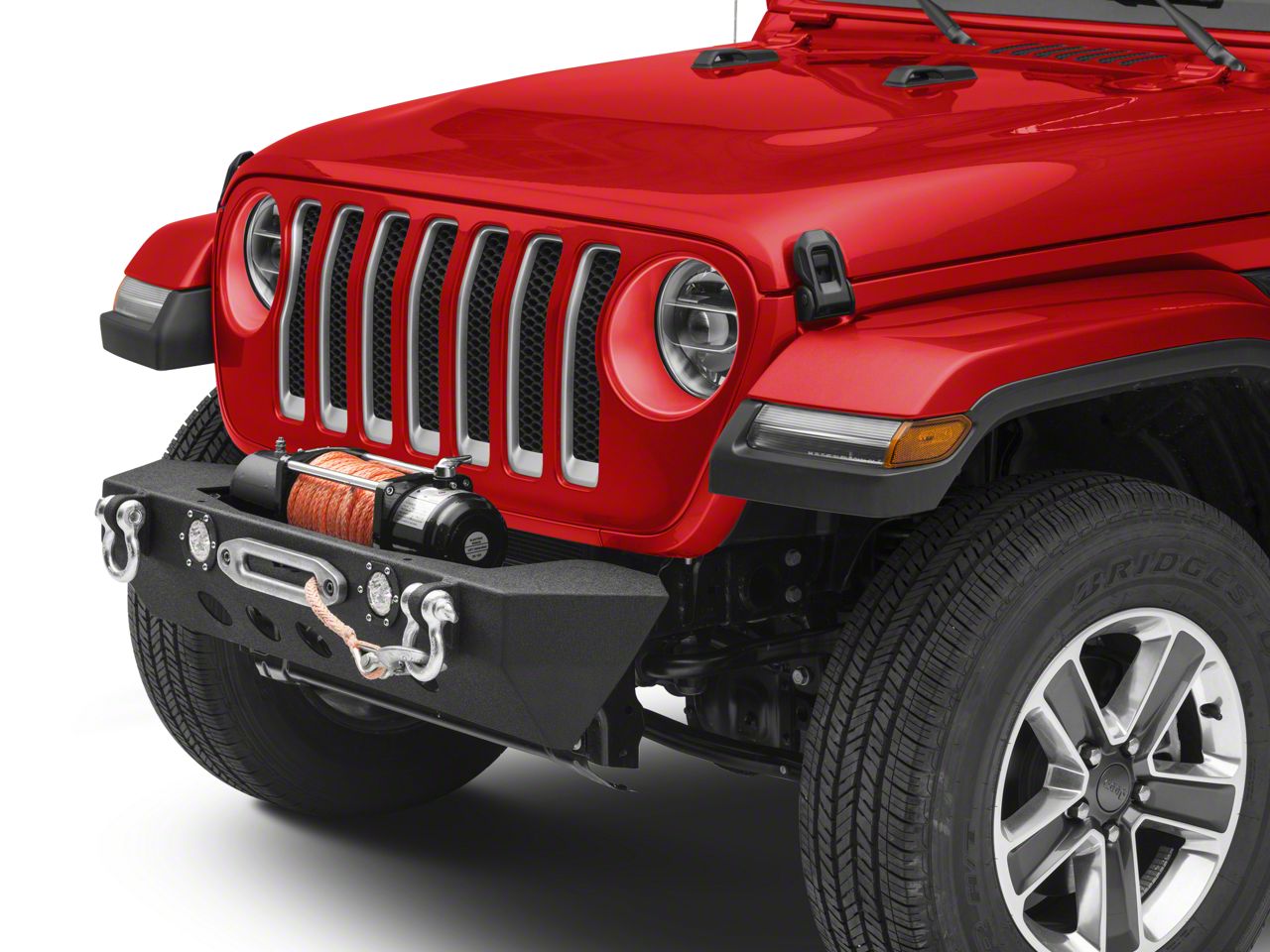 RedRock Jeep Wrangler Stubby Winch Front Bumper with LED Fog Lights ...