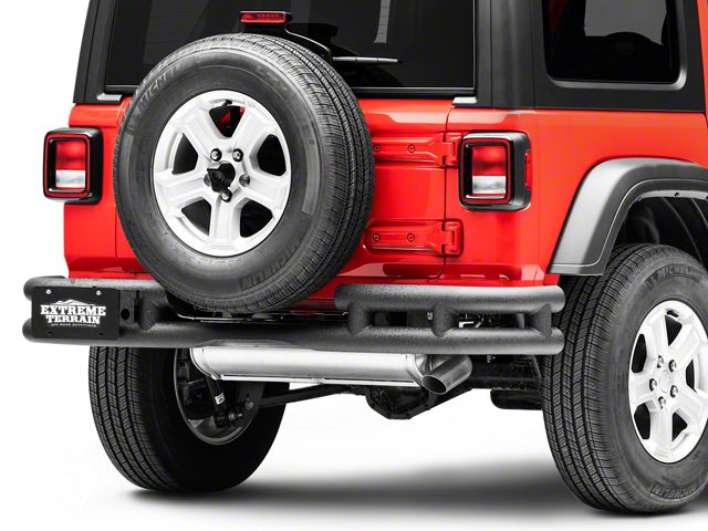 RedRock Tubular Rear Bumper with Wrap Around; Textured Black (18-24 Jeep Wrangler JL)