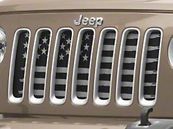 RedRock American Flag V2 Grille Insert; Black and White (07-18 Jeep Wrangler JK)