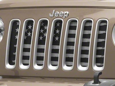 RedRock American Flag V2 Grille Insert; Black and White (07-18 Jeep Wrangler JK)