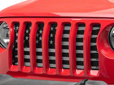 RedRock American Flag V2 Grille Insert; Black and White (18-25 Jeep Wrangler JL, Excluding Rubicon 392)