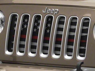 RedRock American Flag V2 Grille Insert; Red and White (07-18 Jeep Wrangler JK)