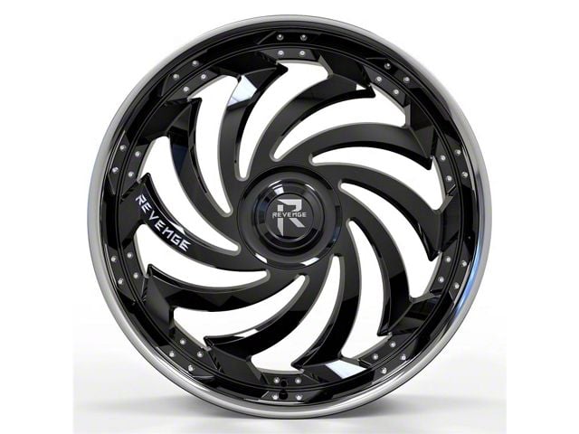 Revenge Luxury Wheels RL-108 Big Floater Black Machined Chrome SSL 6-Lug Wheel; 28x9.5; 25mm Offset (2024 Tacoma)