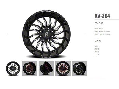 Revenge Off-Road Wheels RV-204 Black and Red Milled 6-Lug Wheel; 22x12; -44mm Offset (2024 Tacoma)