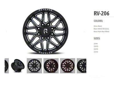 Revenge Off-Road Wheels RV-206 Black and Milled 6-Lug Wheel; 22x12; -44mm Offset (2024 Tacoma)