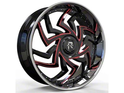 Revenge Luxury Wheels RL-107 Big Floater Black and Red Milled with Chrome SSL 6-Lug Wheel; 24x9; 25mm Offset (22-24 Bronco Raptor)