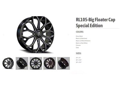 Revenge Luxury Wheels RL-105 Big Floater Black Machined 6-Lug Wheel; 28x9.5; 25mm Offset (16-24 Titan XD)