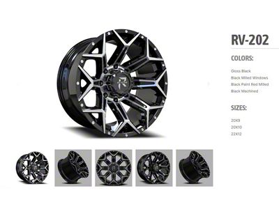 Revenge Off-Road Wheels RV-202 Black Machine 6-Lug Wheel; 20x9; 0mm Offset (03-09 4Runner)