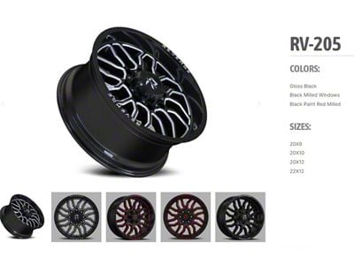 Revenge Off-Road Wheels RV-205 Black and Milled 6-Lug Wheel; 20x12; -44mm Offset (03-09 4Runner)