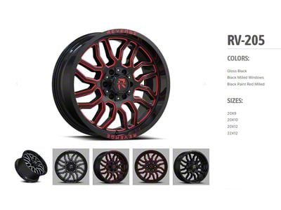 Revenge Off-Road Wheels RV-205 Black and Red Milled 6-Lug Wheel; 20x12; -44mm Offset (03-09 4Runner)