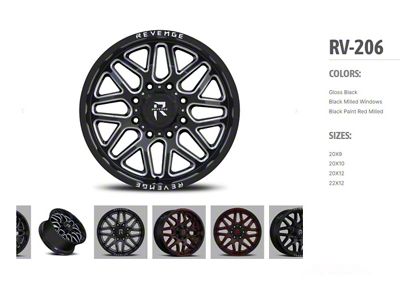 Revenge Off-Road Wheels RV-206 Black and Milled 6-Lug Wheel; 20x12; -44mm Offset (03-09 4Runner)