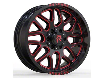 Revenge Off-Road Wheels RV-206 Black and Red Milled 6-Lug Wheel; 20x9; 0mm Offset (10-24 4Runner)