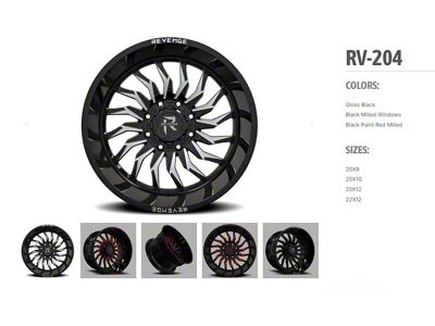 Revenge Off-Road Wheels RV-204 Black and Milled 6-Lug Wheel; 22x12; -44mm Offset (10-24 4Runner)