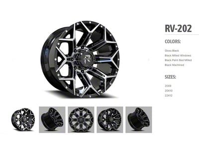 Revenge Off-Road Wheels RV-202 Black Machine 6-Lug Wheel; 20x10; -19mm Offset (16-23 Tacoma)
