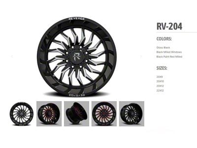 Revenge Off-Road Wheels RV-204 Black and Red Milled 6-Lug Wheel; 20x9; 0mm Offset (16-23 Tacoma)
