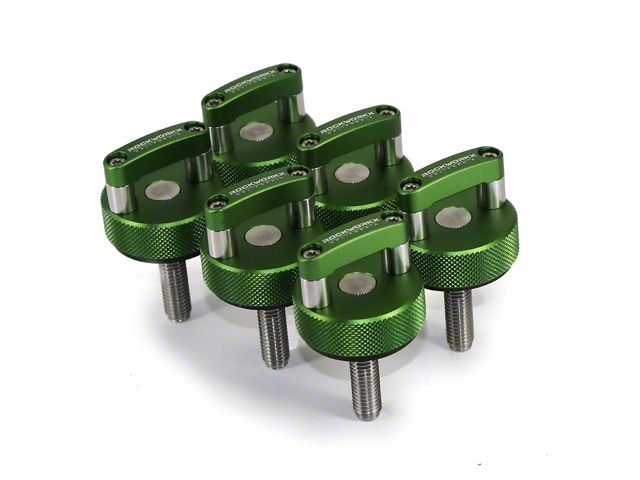 ROCKWORKX Hard Top Quick Removal D-Ring Thumb Screws; Green (20-24 Jeep Gladiator JT)