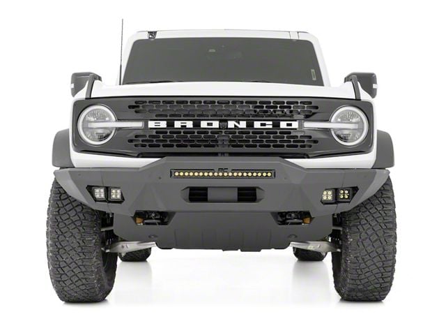 Rough Country Full Width Front Bumper with 20-Inch Black Series LED Light Bar and Black Series Flood and SAE Fog Lights (21-24 Bronco, Excluding Raptor)