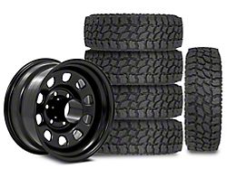 15x8 Rough Country Steel & 31in Mudclaw Mud-Terrain Comp MTX Tire Package; Set of 5 (97-06 Jeep Wrangler TJ)