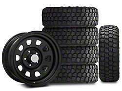 17x9 Rough Country Steel & 35in Ironman Mud-Terrain All Country Tire Package; Set of 5 (07-18 Jeep Wrangler JK)