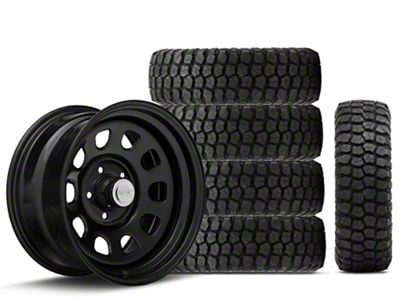 17x9 Rough Country Steel & 37in Ironman Mud-Terrain All Country Tire Package; Set of 5 (07-18 Jeep Wrangler JK)