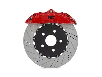 Rough Country Performance 6-Piston Front Brake Kit with Drilled and Slotted Rotors; Red Calipers (07-18 Jeep Wrangler JK)