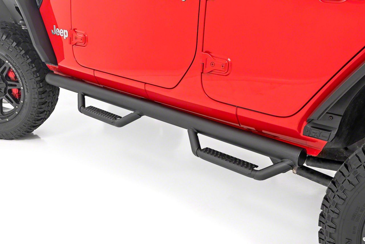 Rough Country Jeep Wrangler Cab Length Nerf Side Step Bars; Black ...