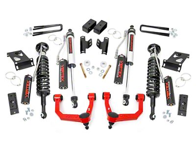 Rough Country 3.50-Inch Bolt-On Suspension Lift Kit with Vertex Adjustable Coil-Overs and Vertex Reservoir Shocks; Red (05-23 4WD Tacoma)