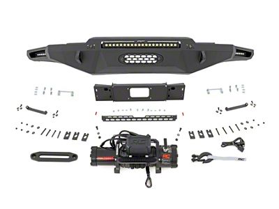 Rough Country Hybrid Front Bumper with PRO12000S Winch, 6-Inch Slim Line LED Lights and 20-Inch Black Series LED Light Bar (22-25 Tundra)