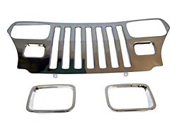 RT Offroad Grille Overlay Kit; Stainless Steel with Chrome Bezels (87-95 Jeep Wrangler YJ)