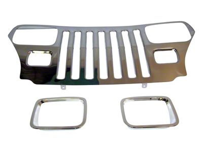 RT Offroad Grille Overlay Kit; Stainless Steel with Chrome Bezels (87-95 Jeep Wrangler YJ)