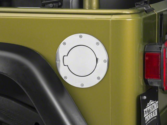 Rugged Ridge Non-Locking Fuel Door Cover; Polished (97-06 Jeep Wrangler TJ)