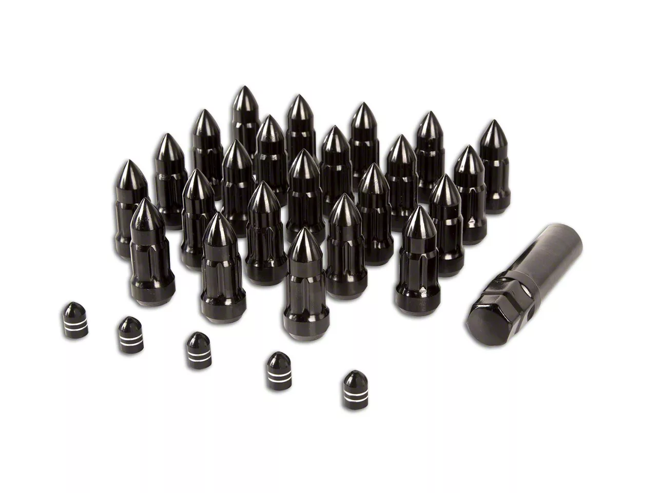 Rugged Ridge Black Bullet Style Lug Nut and Valve Stem Cap Kit; 1/2-Inch x  20; Set of 23 (76-18 Jeep CJ5, CJ7, Wrangler YJ, TJ & JK)