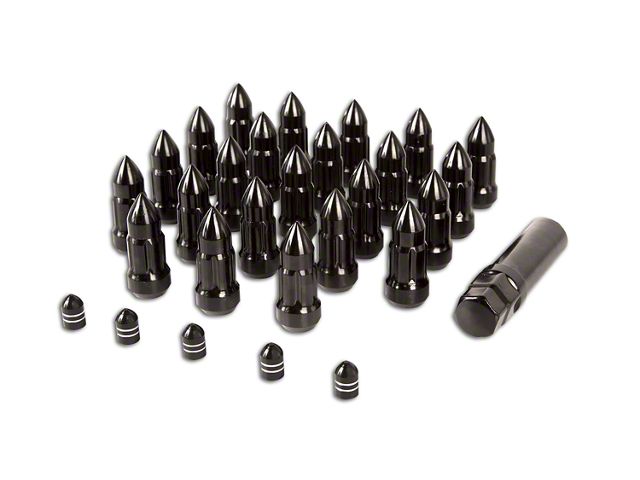 Rugged Ridge Black Bullet Style Lug Nut and Valve Stem Cap Kit; 1/2-Inch x 20; Set of 23 (76-18 Jeep CJ5, CJ7, Wrangler YJ, TJ & JK)