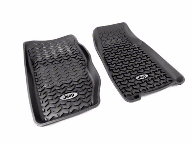 Rugged Ridge All-Terrain Front Floor Liners with Jeep Logo; Black (84-01 Jeep Cherokee XJ)