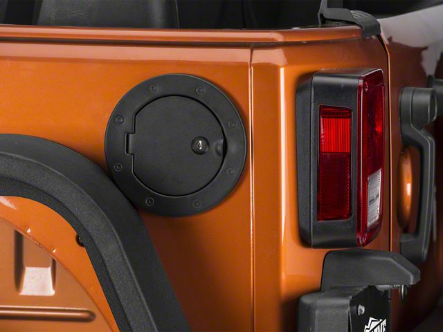 Rugged Ridge Locking Fuel Door Cover; Textured Black (07-18 Jeep Wrangler JK)