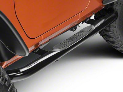 Rugged Ridge 3-Inch Round Nerf Side Step Bars; Gloss Black (07-18 Jeep Wrangler JK 2-Door)