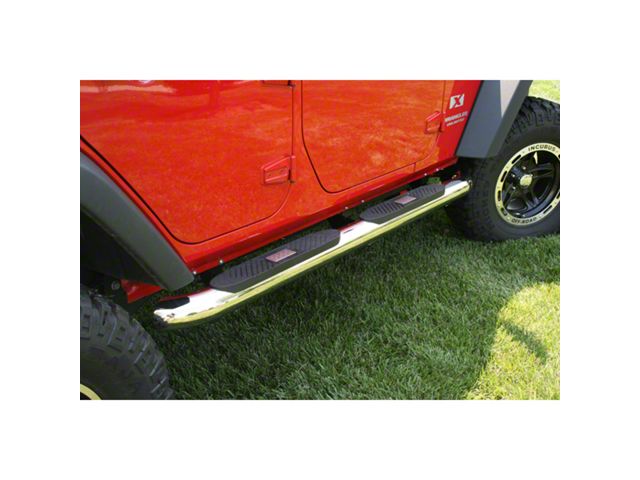 Rugged Ridge 4-Inch Round Nerf Side Step Bars; Stainless Steel (07-18 Jeep Wrangler JK 4-Door)