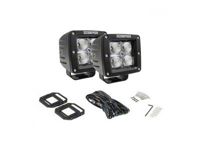 Scorpion Extreme Products Alpha LED Light Pods with Flush Mount Kit; Flood Beam (Universal; Some Adaptation May Be Required)