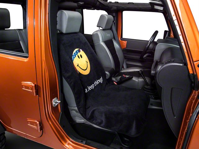 Seat Cover with Jeep Smiley Face; Black (Universal; Some Adaptation May Be Required)