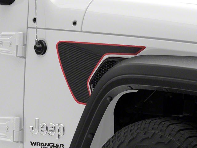 SEC10 Short Side Accent Decal; Black/Red Carbon Fiber (18-24 Jeep Wrangler JL)