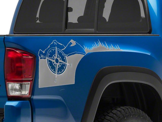 SEC10 Rear Bed Compass Decal; Silver (05-24 Tacoma)