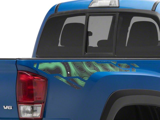 SEC10 Topographic Bed Side Graphics; Green (16-23 Tacoma)