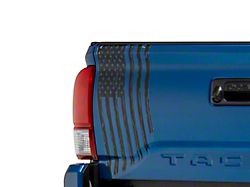 SEC10 Vertical Tailgate Distressed Flag Decal; Matte Black (05-23 Tacoma)