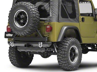 Smittybilt SRC Classic Rear Bumper with D-Rings, Hitch and Tire Carrier; Textured Black (87-06 Jeep Wrangler YJ & TJ)